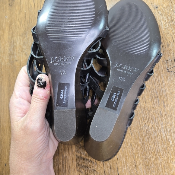 J. Crew Black Leather Strappy Wedge Sandals Italy - Picture 4 of 13